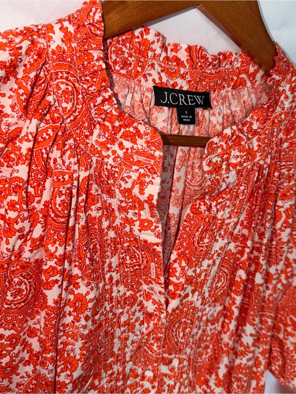 New J Crew Orange White Floral Poplin 100% Cotton Ruffle Collar Small Mini Dress - Picture 5 of 17